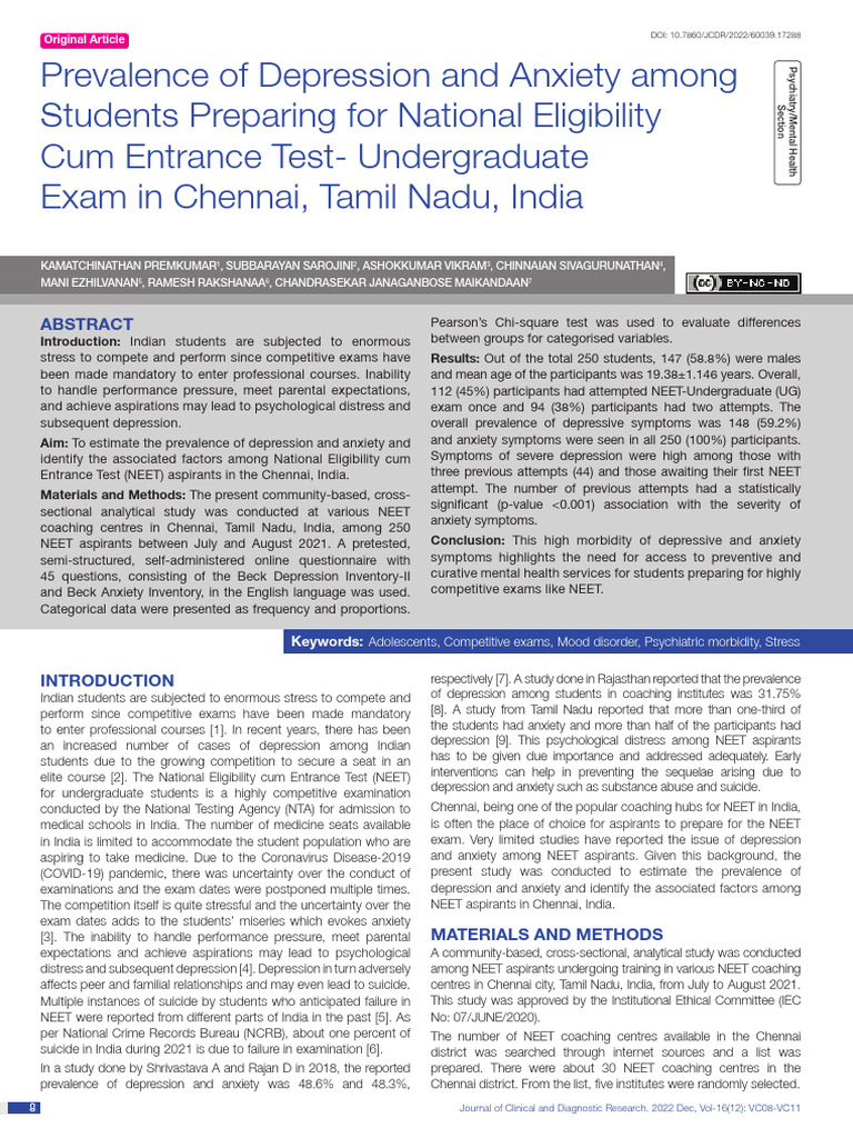 Depression and Anxiety in NEET Students | PDF | Abnormal Psychology ...