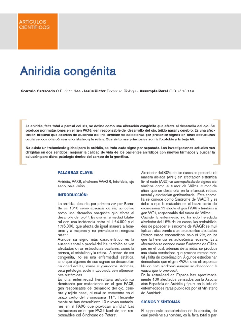 Aniridia Congenita | PDF | Ojo humano | Visión