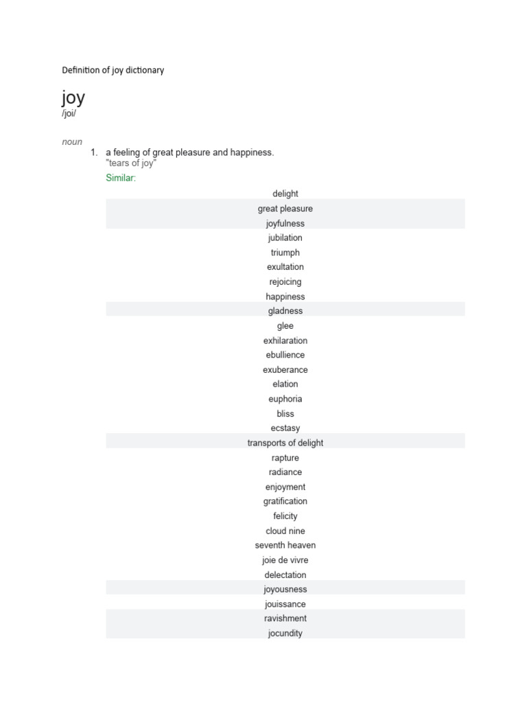 Definition of Joy Dictionary PDF Cognitive Science Cognition