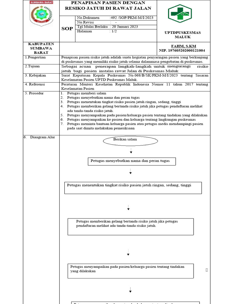 Sop Penapisan Pasien Dengan Resiko Jatuh Di Rawat Jalan Pdf