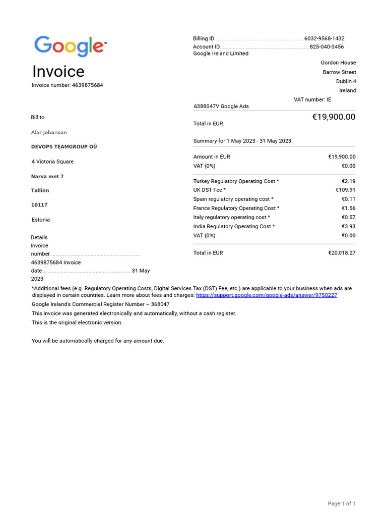 Google Invoice | PDF | Invoice | Value Added Tax