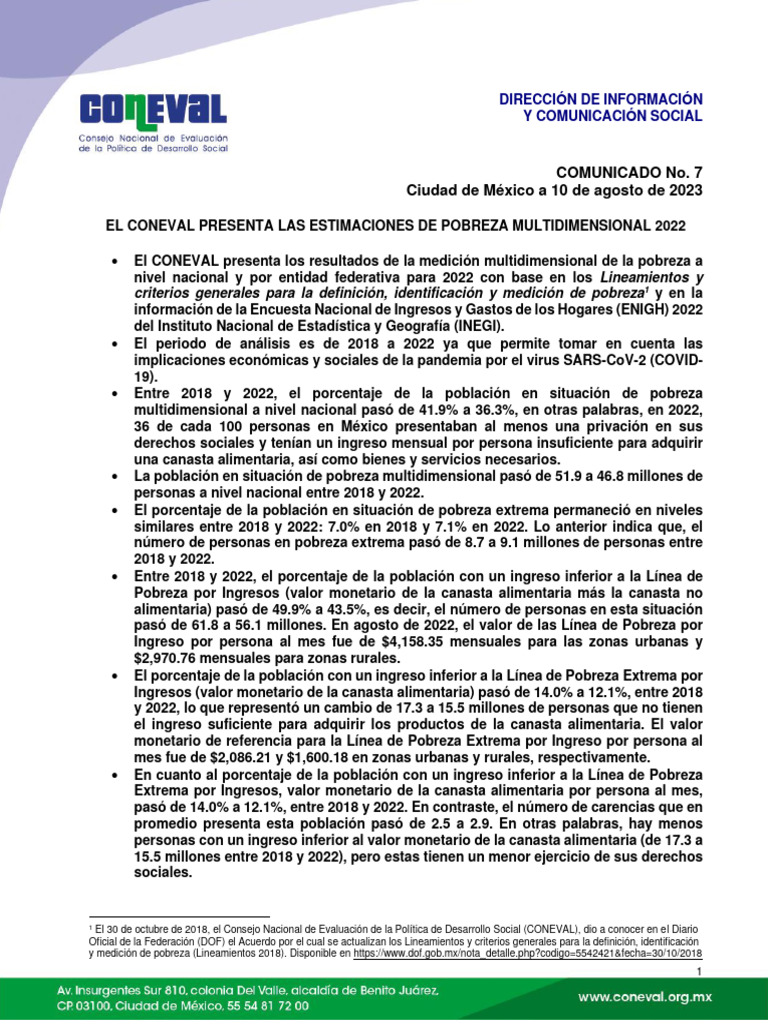 Estimaciones de Pobreza 2022 en México | PDF