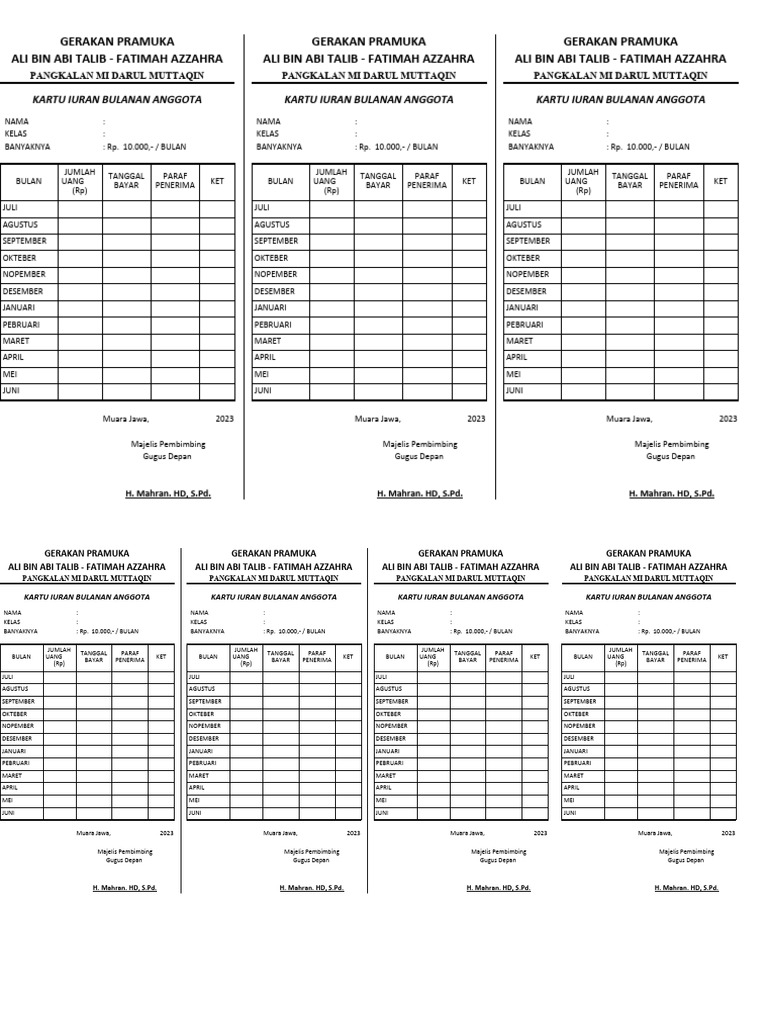 Kartu Iuran Pembayaran Pramuka PDF