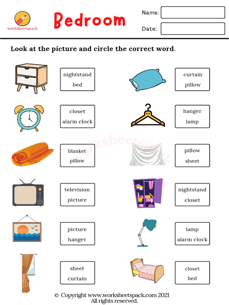 Esl Bedroom Vocabulary Worksheets Pdf
