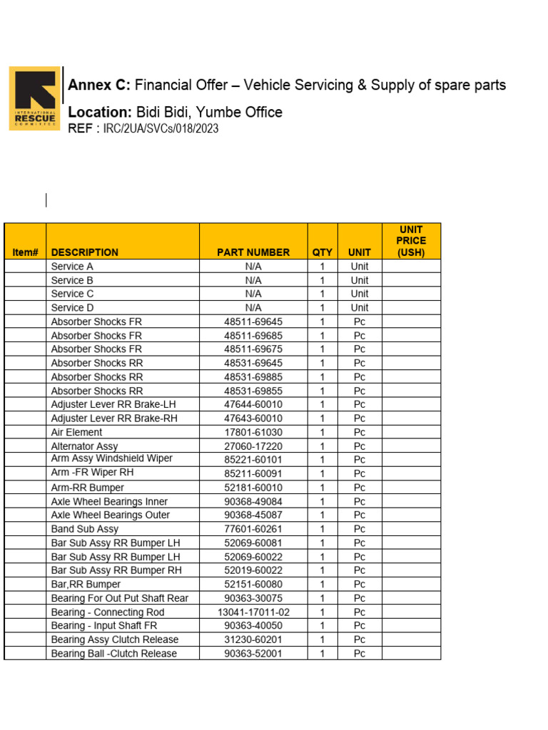Annex C Price List _ Bidibidi PDF Manual Transmission Axle