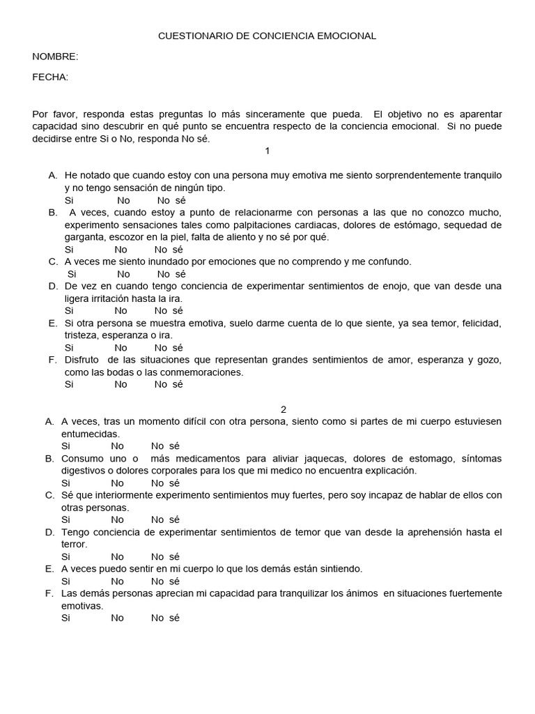 Escala De Niveles De Conciencia Emocional Pdf