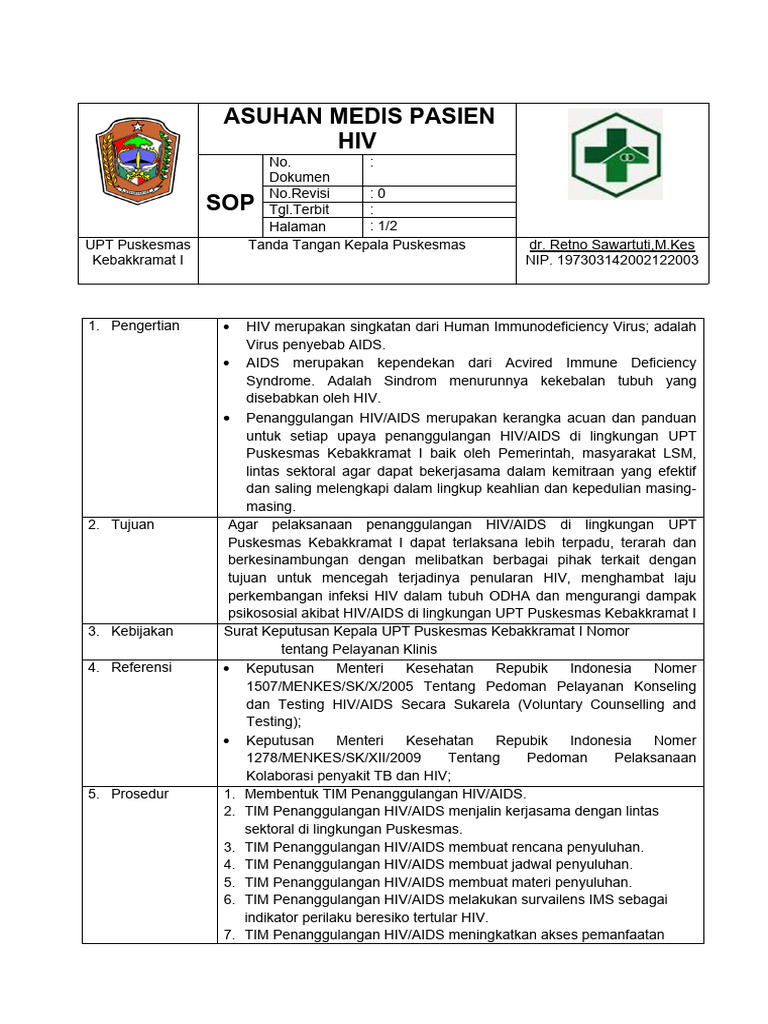 Sop Asuhan Medis Hiv | PDF | Animal Virology | Gynaecologic Disorders