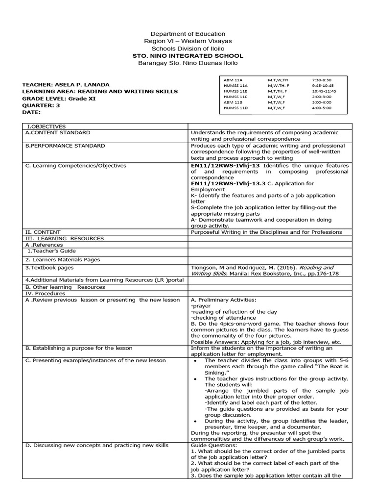 READING AND WRITING DLL PDF Learning Teachers