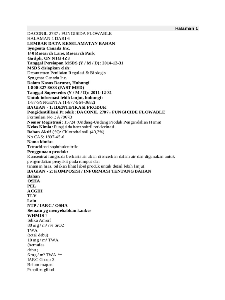 Fungisida Daconil 2787: Chlorothalonil | PDF