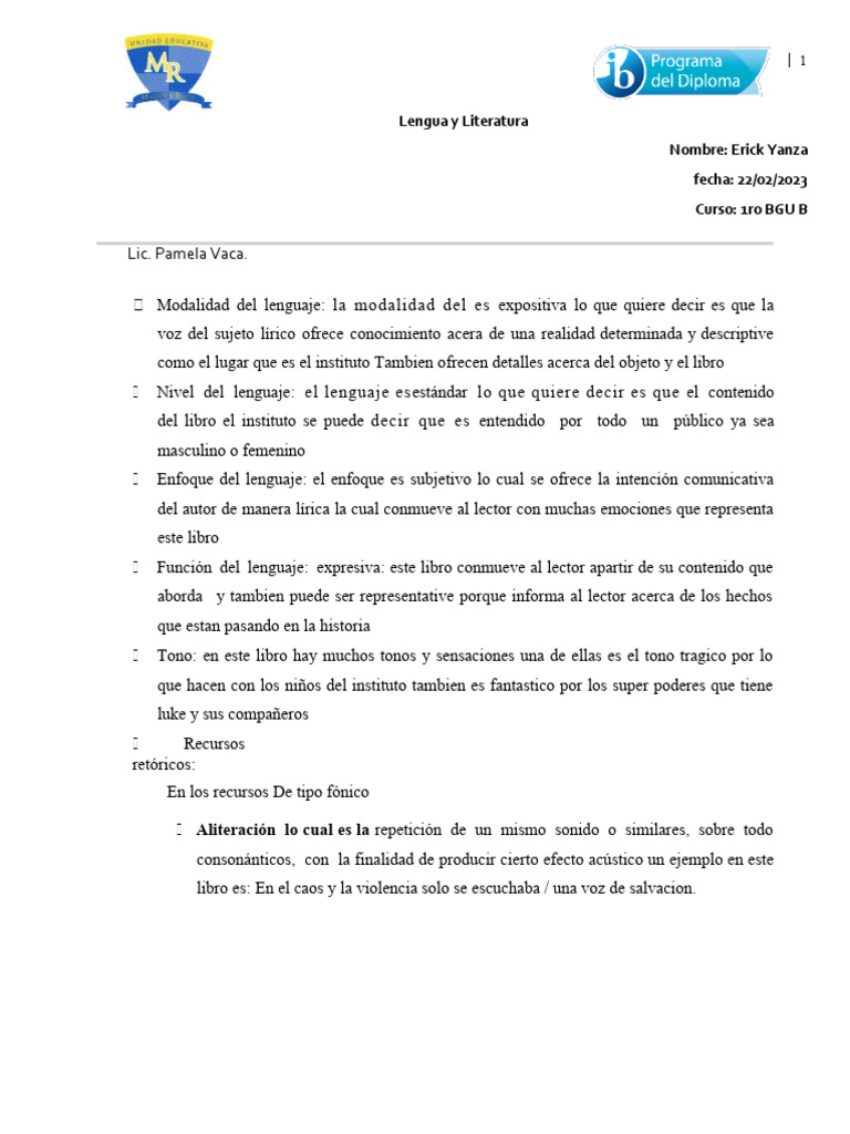 Análisis del Lenguaje en Literatura | PDF | Artes del Lenguaje y ...
