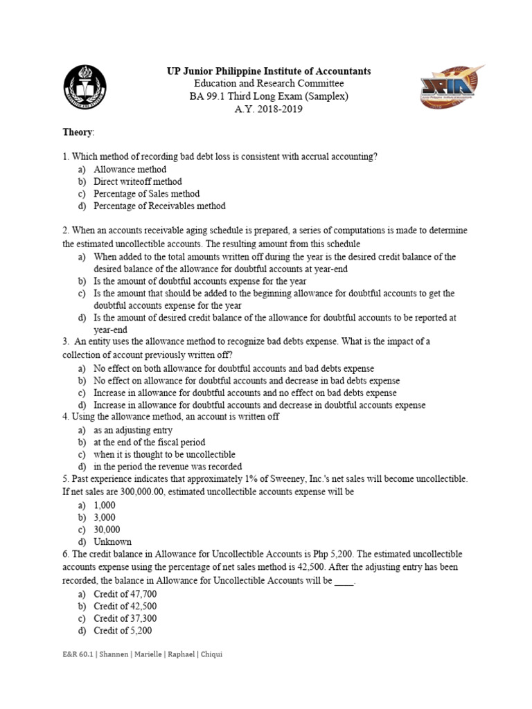 BA 99.1 Exam Sample Questions | PDF | Business | Finance & Money Management