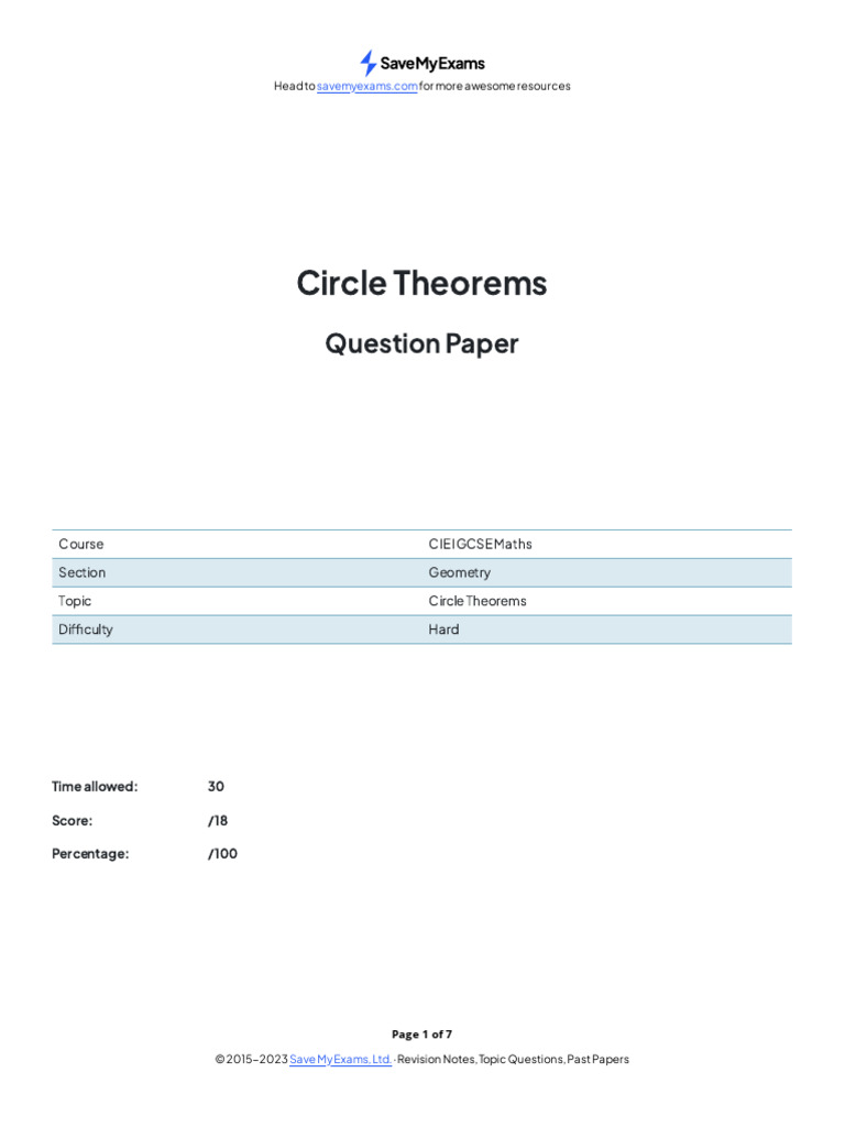 Circle Theorems - Exam Questions | PDF