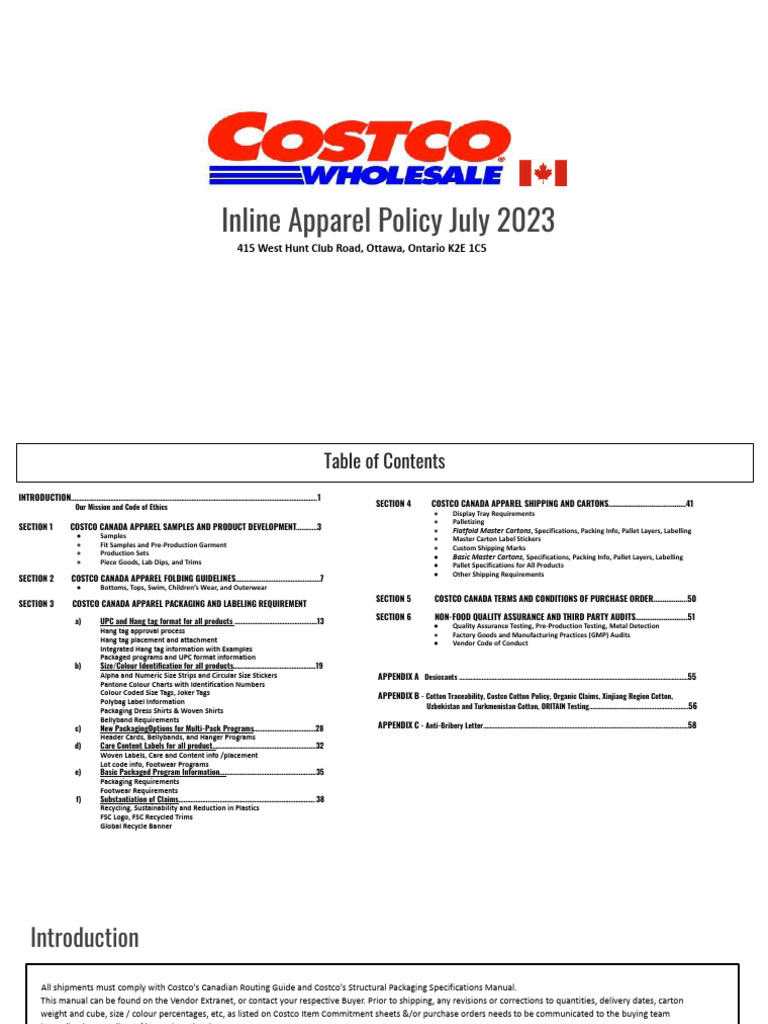 2023 COSTCO Canada Inline Apparel Policy Revised v.3 PDF Packaging And Labeling