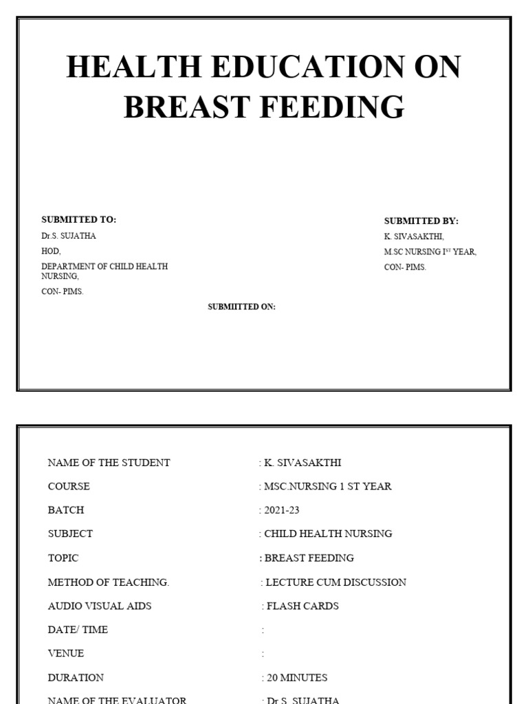 Lesson Plan On Breast Feeding PDF Lactation Breast Milk