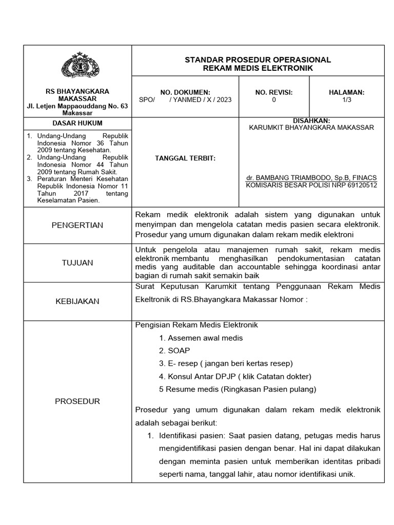 Prosedur Rekam Medis Elektronik RS Bhayangkara | PDF