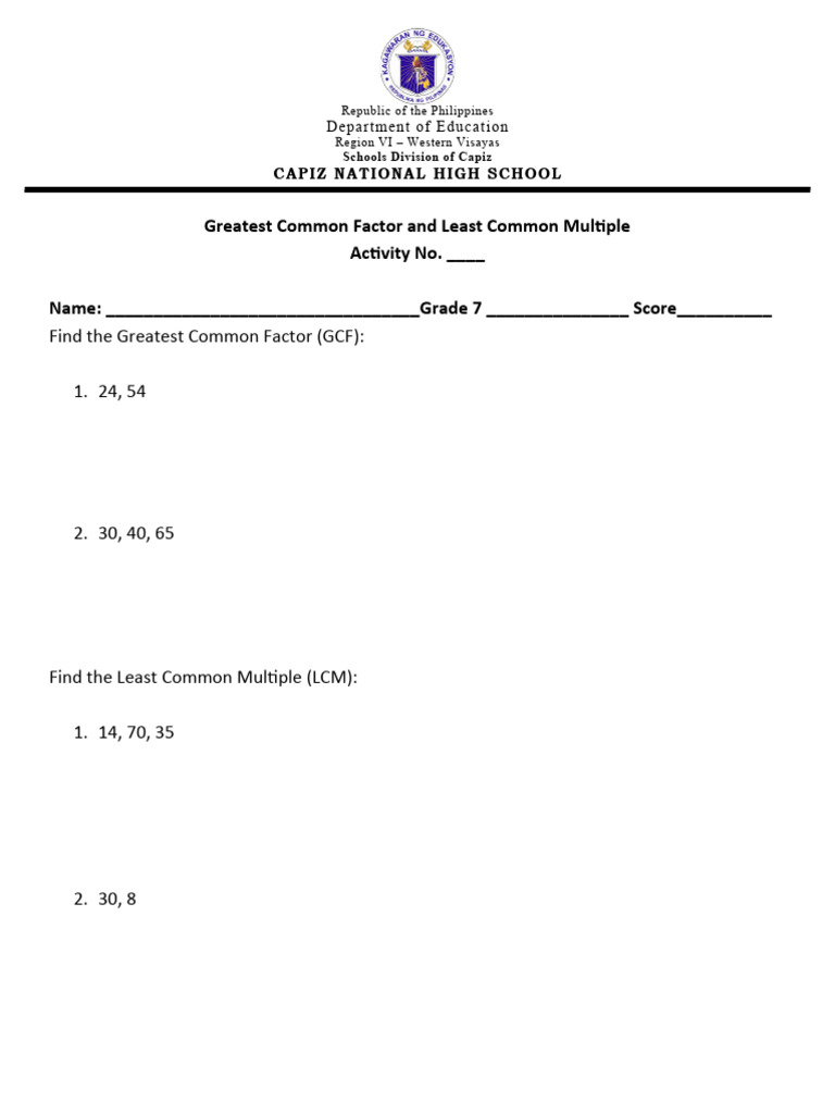 LCM GCF Activity | PDF | Social Science