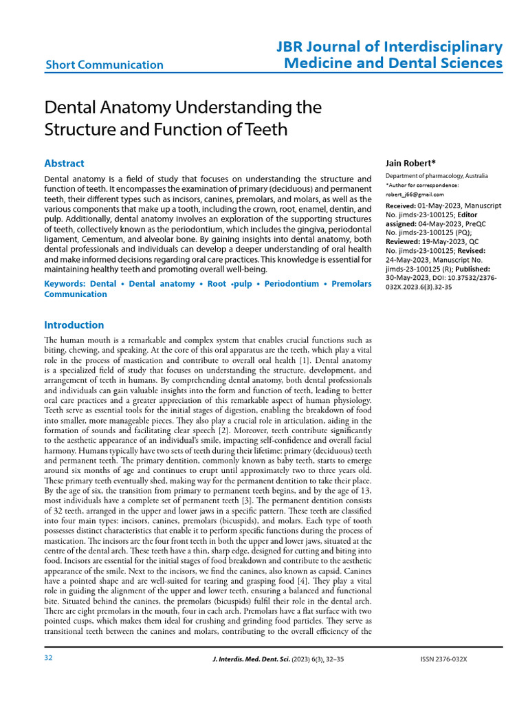 Dental Anatomy Understanding The Structure and Function of Teeth | PDF ...