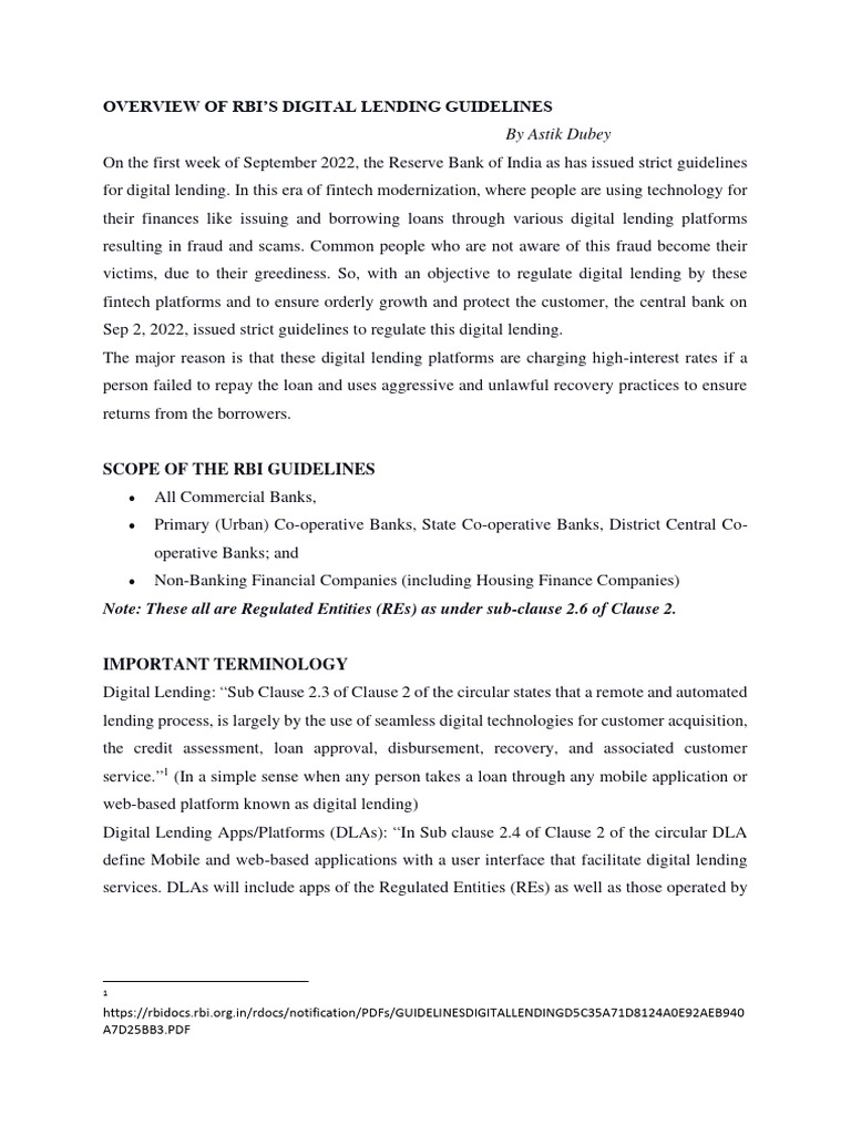 Overview of RBI Lending Policy - Astik Dubey | PDF | Loans | Reserve ...