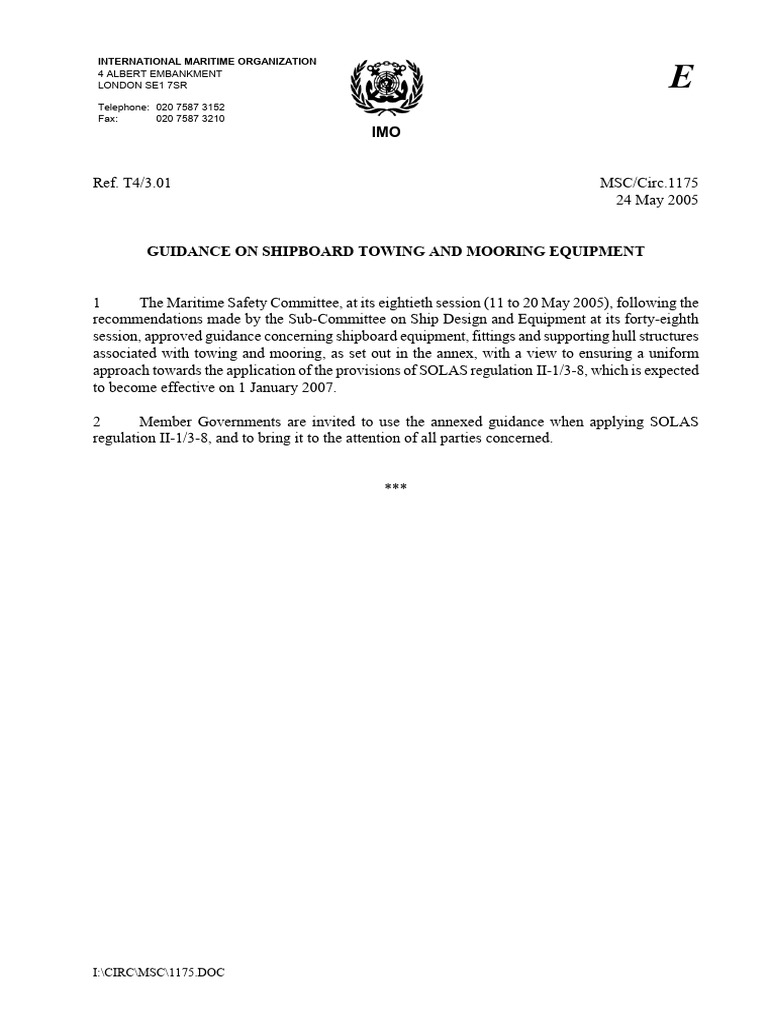 MSC.1-Circ.1175 - Guidance On Shipboard Towing and Mooring Equipment ...