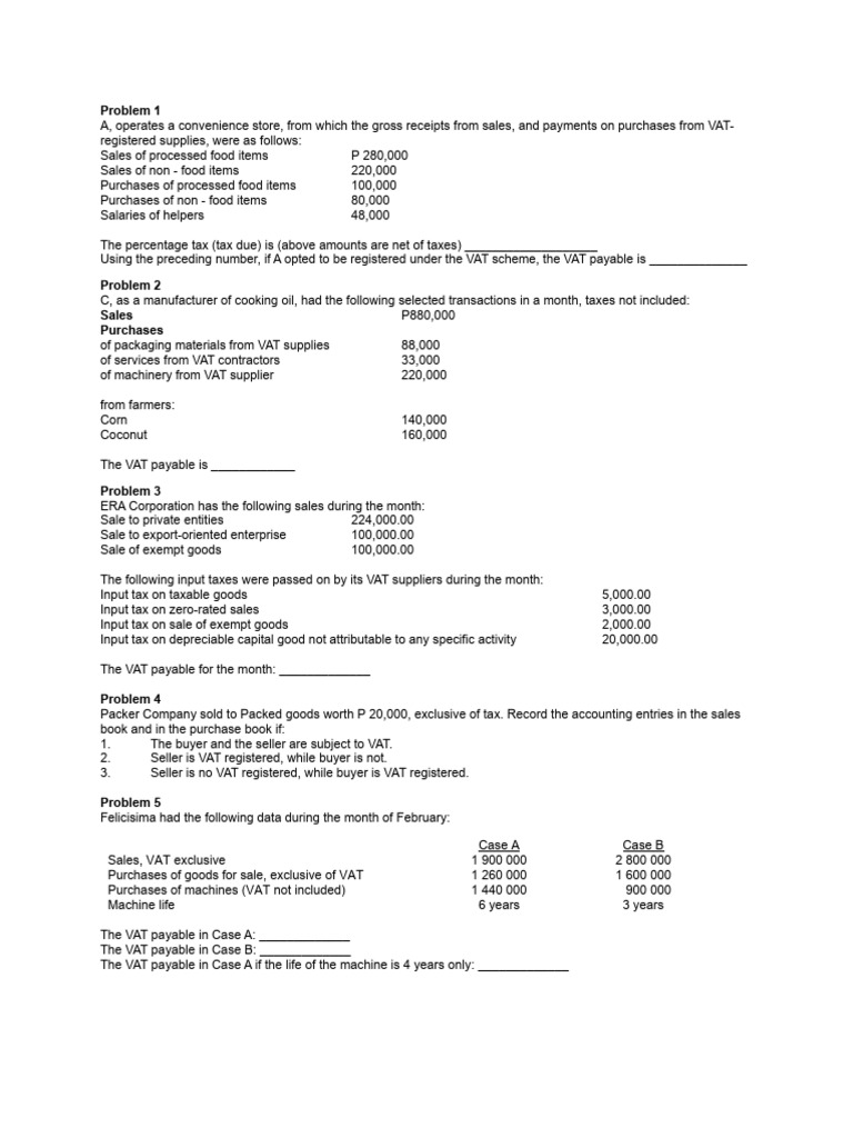 VAT Calculation Problems and Solutions | PDF