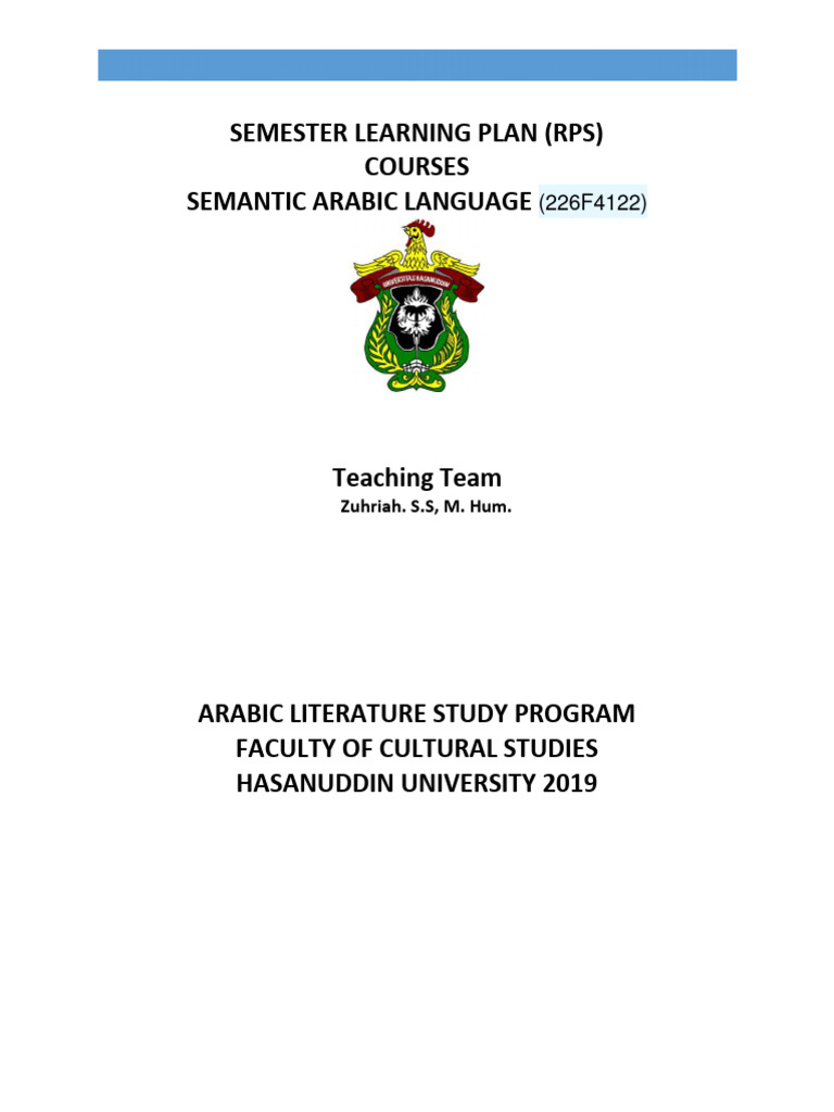 Arabic Semantics Course Learning Plan | PDF | Theory | Arabic