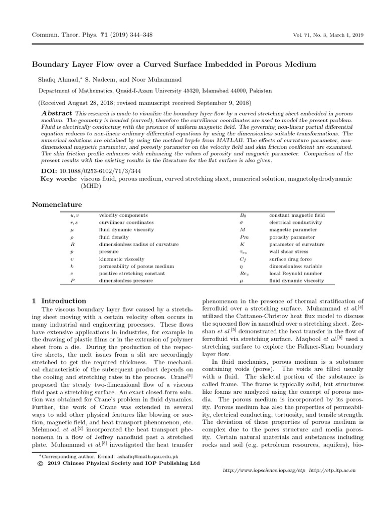 Boundary Layer Flow Over A Curved Surface Imbedded in Porous Medium ...