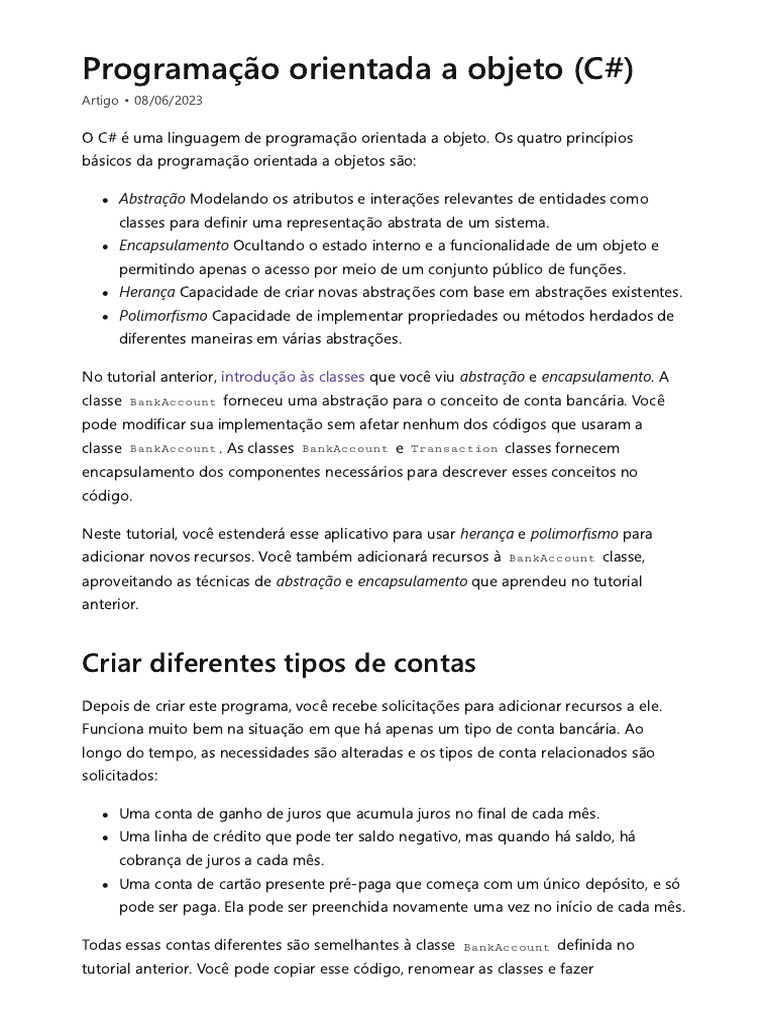 Princípios de POO em C# e Exemplos | PDF | Classe (programação de ...