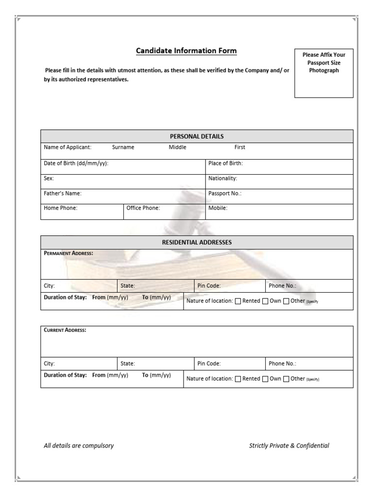 CSS - Candidate Information Form | PDF | Employment | Salary