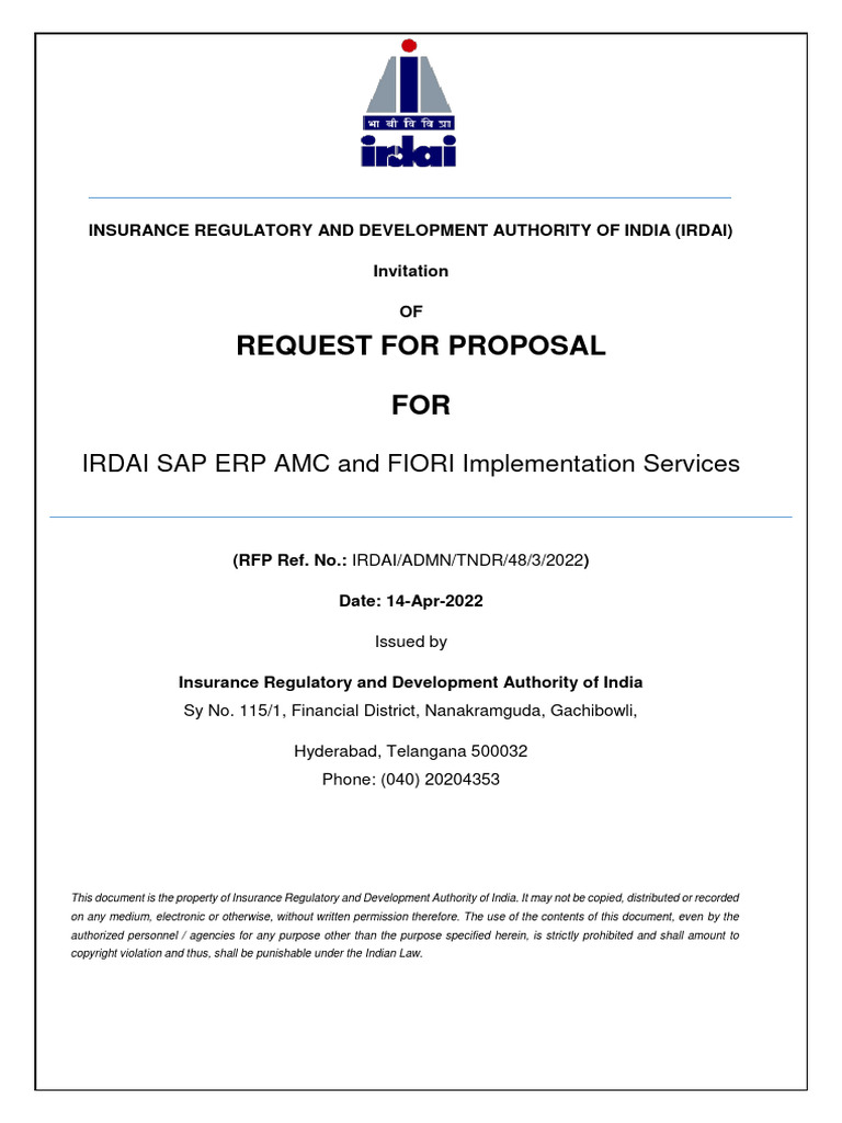 RFP For IRDAI SAP ERP AMC and FIORI Implementation Services | PDF ...