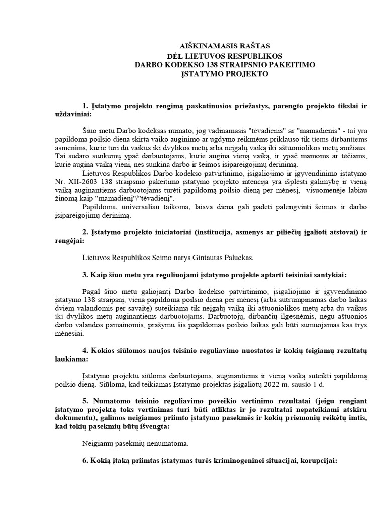 Aiškinamasis Raštas | PDF