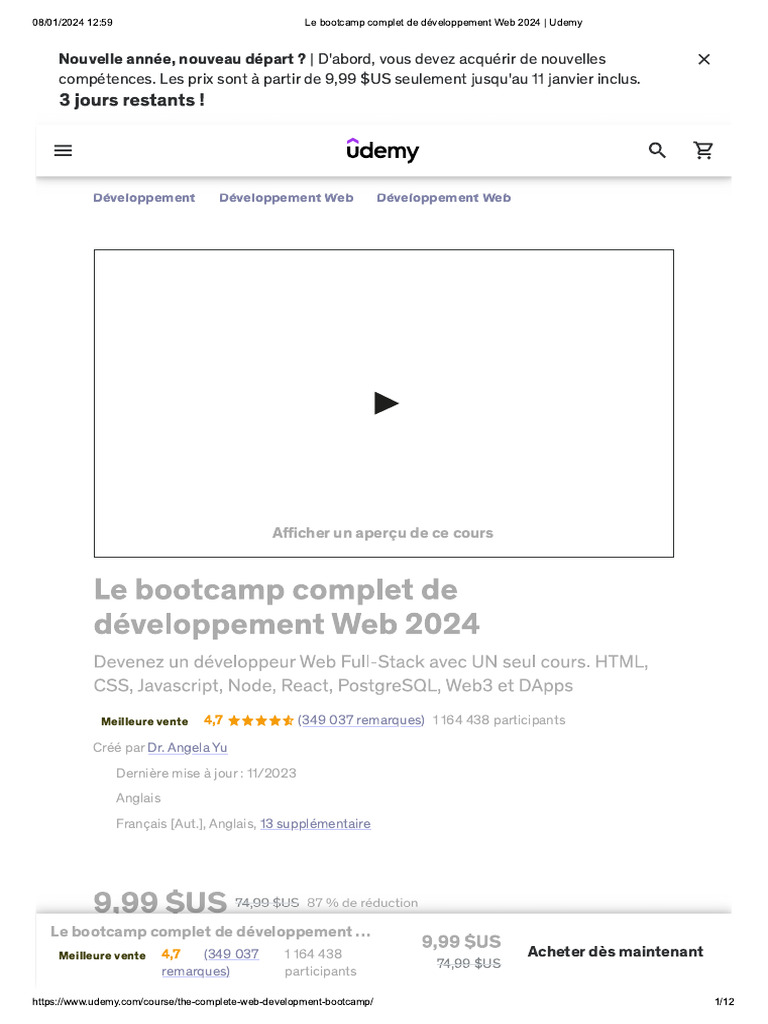 Le Bootcamp Complet de Développement Web 2024 Udemy PDF