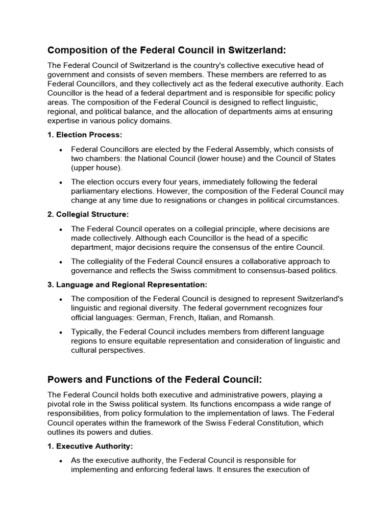 Structure and Functions of the Swiss Federal Council | PDF