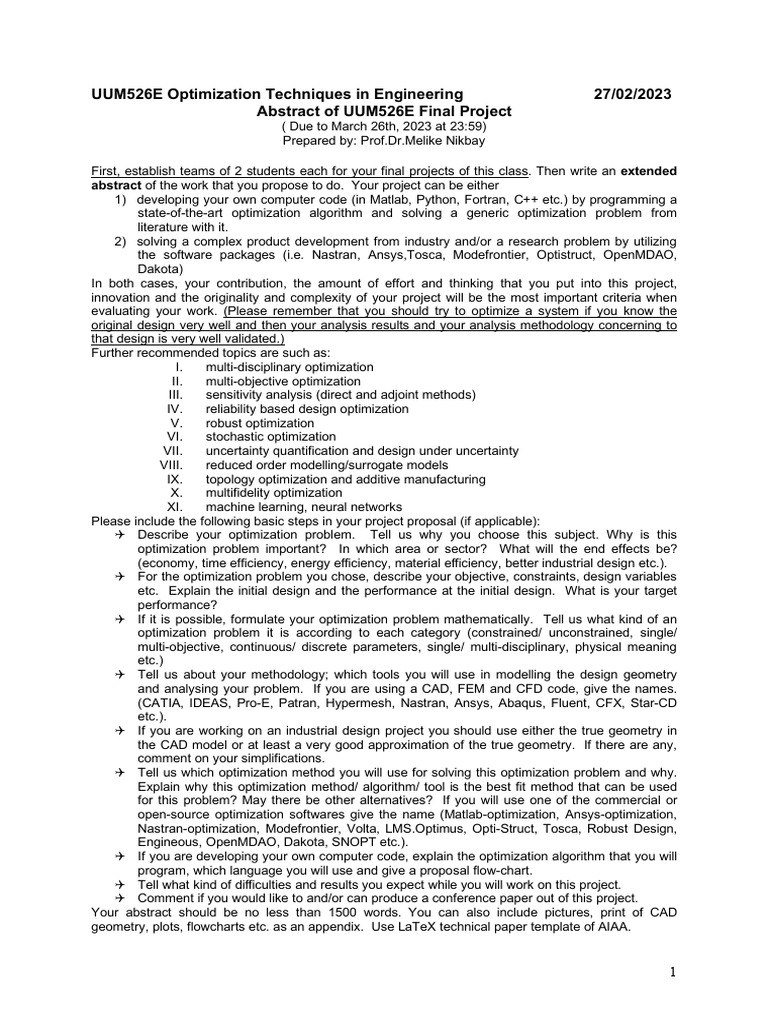 UUM526E Project Spring 2023 | PDF | Mathematical Optimization ...