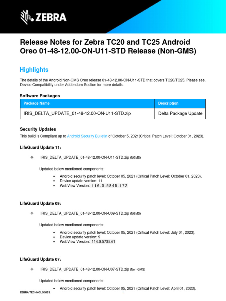 TC20/TC25 Android Oreo Release Notes | PDF | Android (Operating System ...