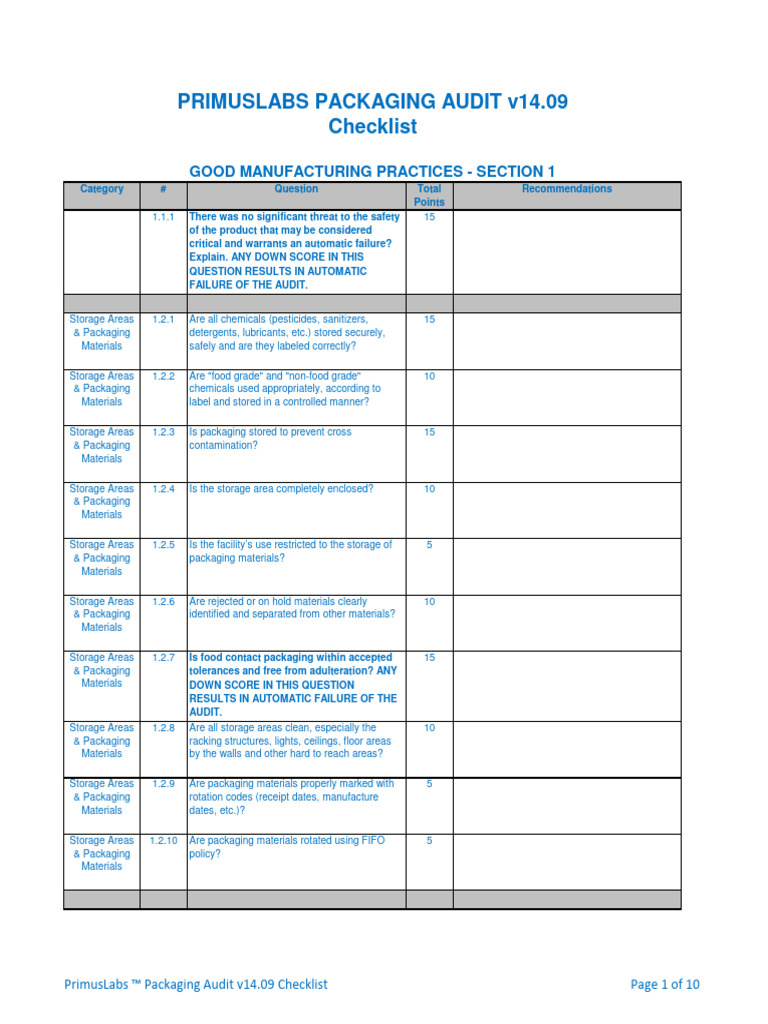 Ejemplo CheckListPackaging - en | PDF | Pest Control | Packaging And ...