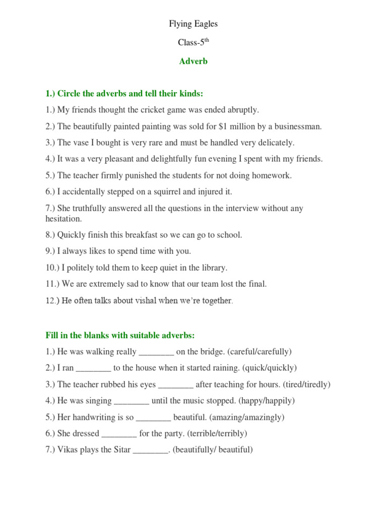 PROJECT ON ADVERBS FOR CLASS 5 visual data 8