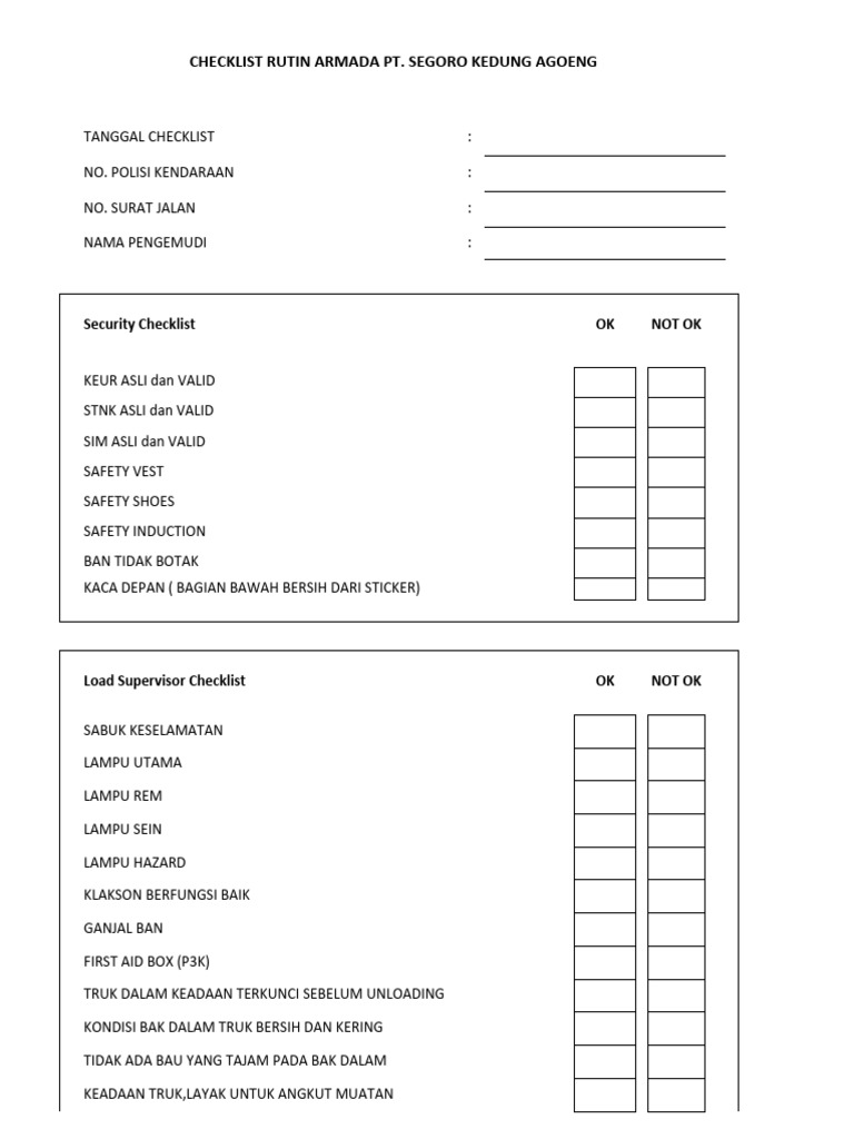 Checklist Kendaraan | PDF