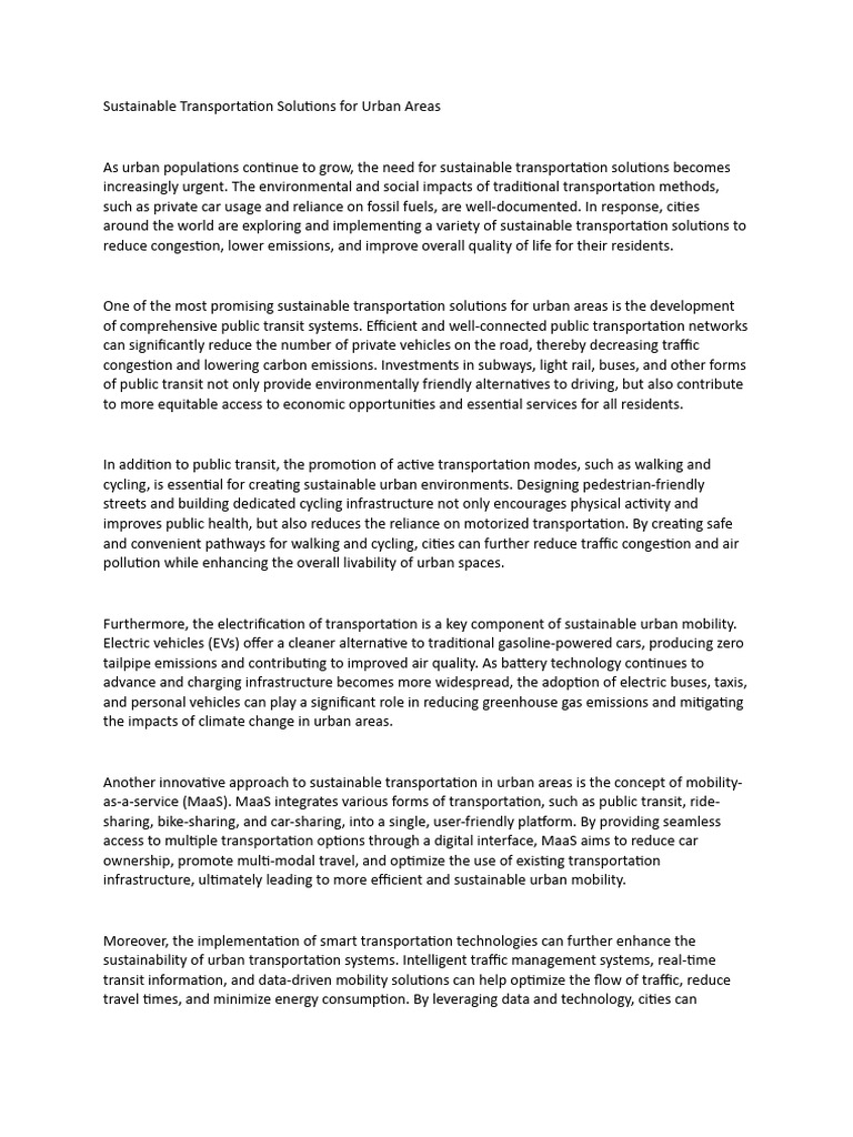 Sustainable transportation solutions for urban areas pdf