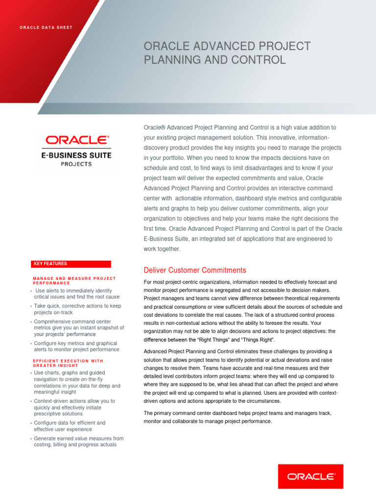 Oracle Advanced Project Planning and Control Data Sheet | PDF