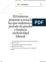 El Gobierno Pospone A 2024 La Ley Que Endurece El Periodo de Prueba y Limita La Exclusividad Laboral