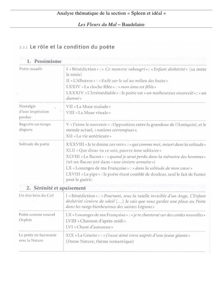 Analyse Thématique de La Section Spleen Et Idéal PDF