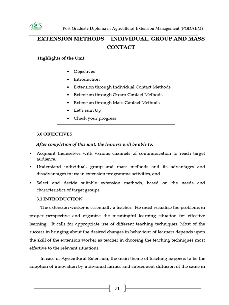 Extension Methods in Agricultural Education | PDF