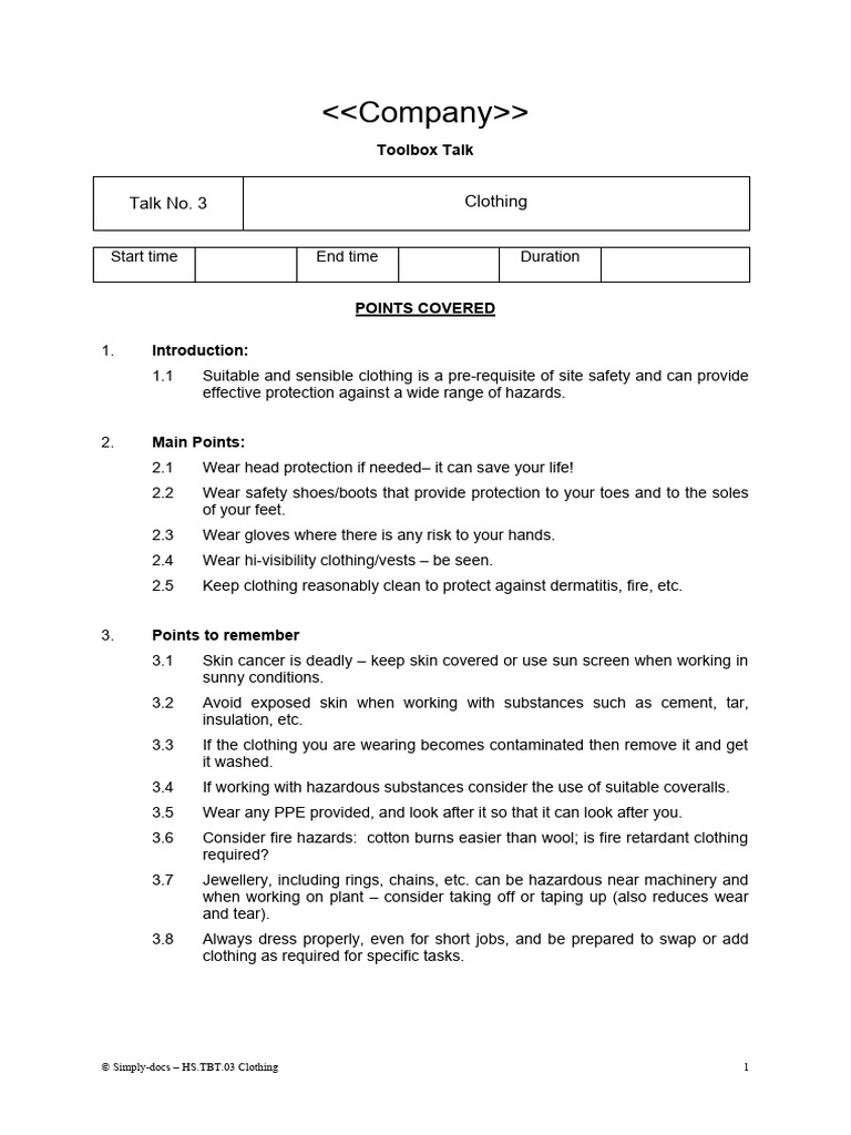 Toolbox talk protective clothing ppe hs tbt 03 pdf