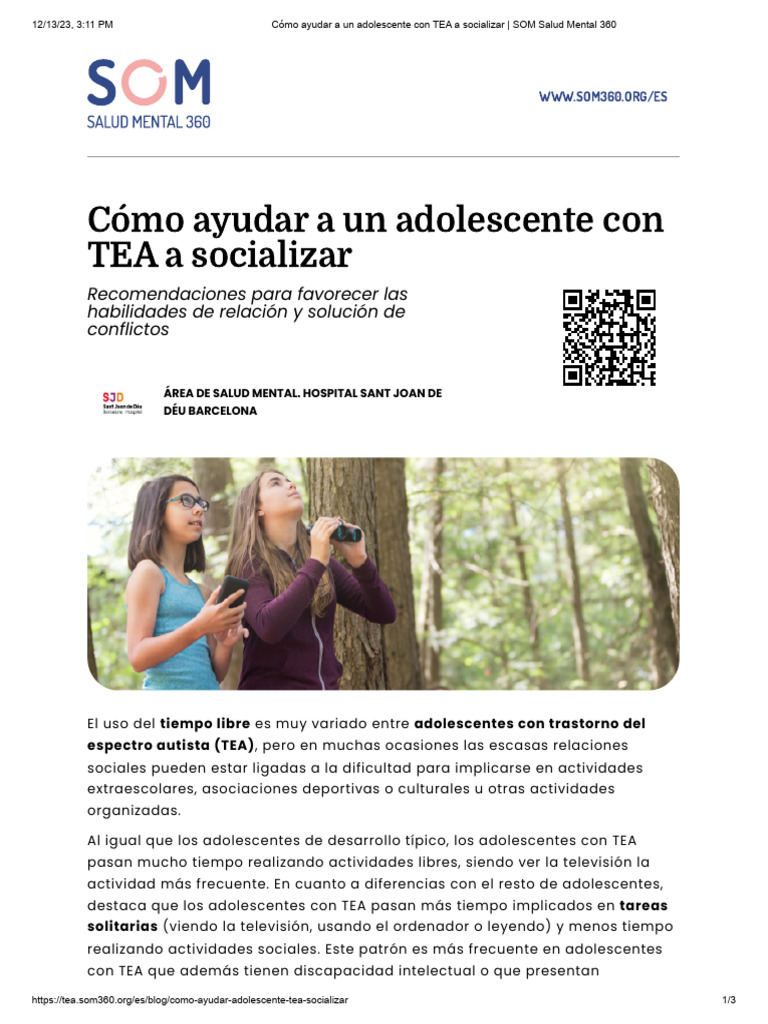 Cómo Ayudar A Un Adolescente Con TEA A Socializar - SOM Salud Mental ...