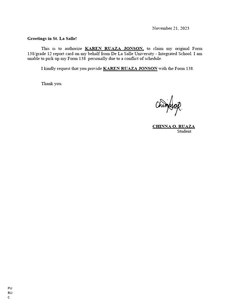 Authorization to Claim Form 138 | PDF