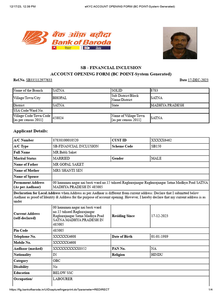 Current Address Declaration for eKYC | PDF