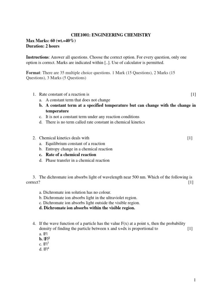 Che1001 Engineering Chemistry | PDF