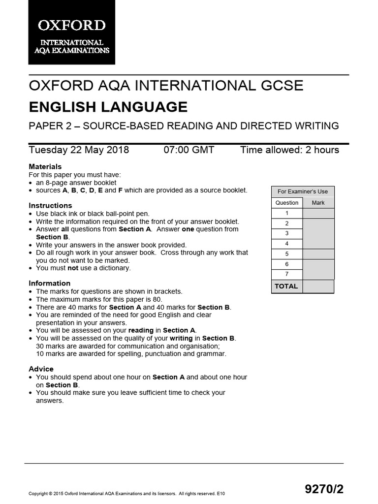 Language Paper 2 | PDF