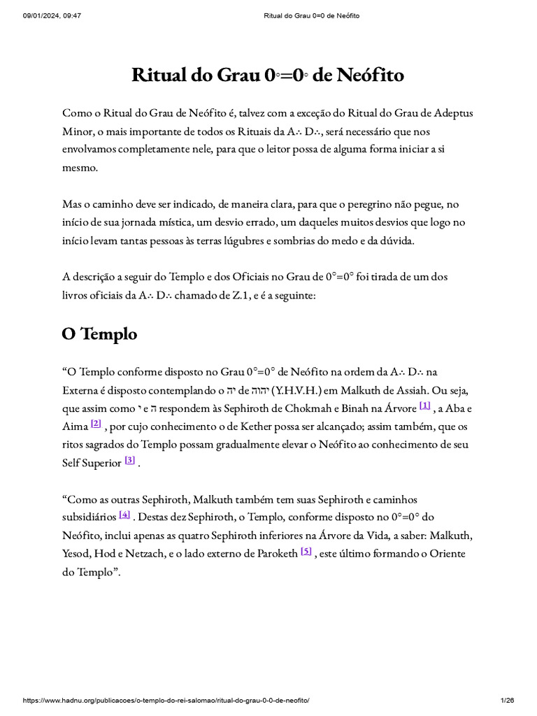 2911 (E17) Ritual Do Grau 0 0 de Neófito | PDF | História | Religião e ...