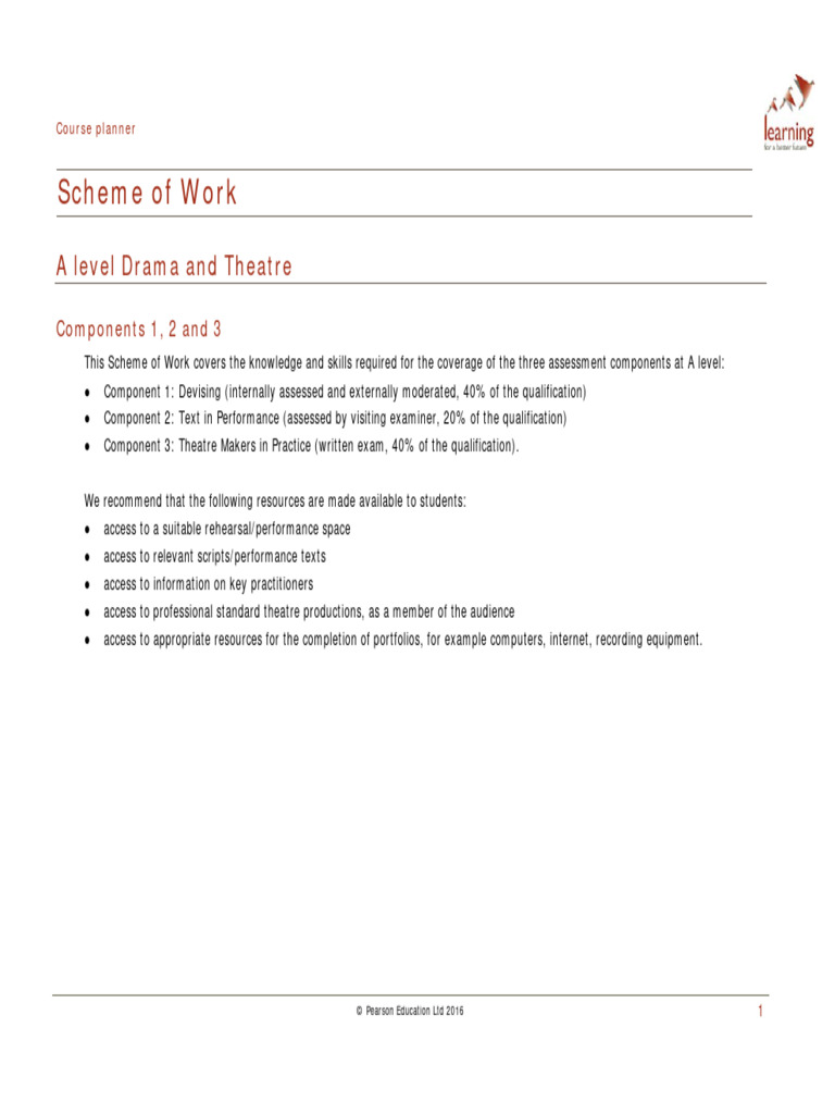 A Level Drama Course Planner | PDF